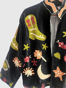 Chaqueta Blusón de Terciopelo Bordada a Mano con Cuello Mandarín, Manga Larga, Corte Cuadrado, Estampado Floral, Abrigo de Otoño para Mujer - Product Image 5