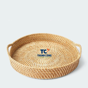 Bandeja Artesanal de Ratán Natural con Asa, Multifuncional, Apta para Alimentos, para Servir, Decoración del Hogar y Bandeja para Café/Té - Product Image 1