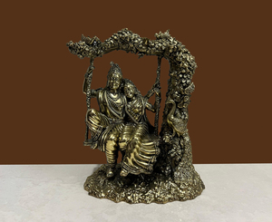 Handcrafted Brass Radha Krishna Swing <b>Statue</b> Wax Casting Jhula Idol Home Temple Decor - Product Image 5