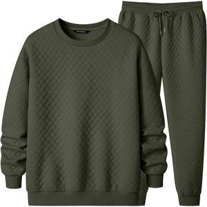 Custom Men's Comfortable Quilted 2-Piece Casual Outfits <b>Crewneck</b> Sweatshirt & Joggers Sweatpants for Jogging & Sports - Product Image 5