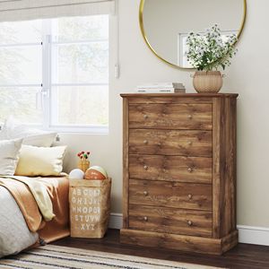 Comò Moderno Stile Fattoria da 79 cm con 5 Cassetti, Cassettiera Marrone in Metallo per Camera da Letto e Soggiorno, con Piano in Legno, Soluzione di Archiviazione - Product Image 2