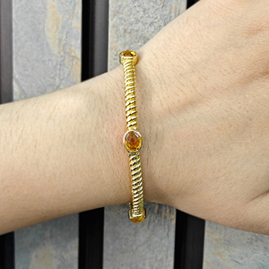 luxury blue turquoise and citrine quartz stone <b>bracelet</b> handmade gold plated brass twisted texture statement jewelry for gifts - Product Image 3