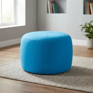Blue Round Pouf Ottoman Soft Cushioned Floor <b>Stool</b> Modern Footrest Seat for Living Room <b>Bedroom</b> Lounge Home Decor Furniture - Product Image 2