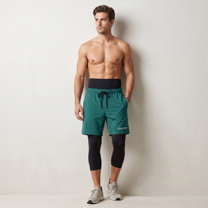 Shorts de compression modestes 2-en-1 pour hommes avec collants intérieurs athlétiques – Confort actif pour la gym, la course et l'entraînement – Vêtements de sport - Product Image 1