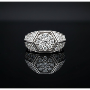 Diamond Hexagon Band <b>Ring</b> Mens Hip Hop Lab Grown Pave Iced Out 925 Sterling <b>Silver</b> 14K Gold Plated Luxury <b>Statement</b> Jewelry - Product Image 3