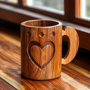 Jarra de Cerveza de Madera Maciza Hecha a Mano, Jarra Vikinga Rústica de Madera para Café y Té, Jarra de Cerveza con Corazón Grabado, Taza de Madera para Beber, Regalo - Product Image 1