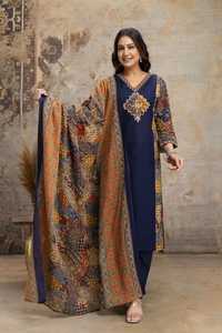 Conjunto Étnico de Algodón Azul para Mujer, Estampado Digital Tradicional, Secado Rápido, Largo hasta la Rodilla, Corte Regular, Informal, para Bodas y Fiestas - Product Image 4