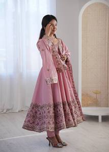 Pink Silk Salwar Kameez With Embroidery Work <b>Ankle</b>-Length Regular Fit Traditional Indian Pakistani Wedding Wear Women's Clothing - Product Image 4