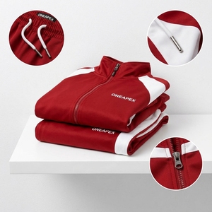 Unisex Red <b>White</b> Color Tracksuit Set Zip Up Jacket <b>Jogger</b> Pants Contrast Panel Sportswear ONEAPEX Custom Wholesale Clothing - Product Image 3