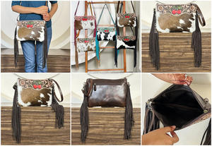 Wholesale High Quality Women Cowhide Leather <b>Large</b> Capacity Crossbody Bag Genuine Floral Leather Fashionable Fringe Shoulder Bag - Product Image 3