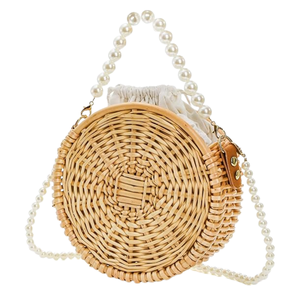 Sac rond en rotin avec poignée en perles, tissé à la main, sac de plage pour femmes, sac en rotin en gros, prix compétitifs directement de l'usine - Product Image 2