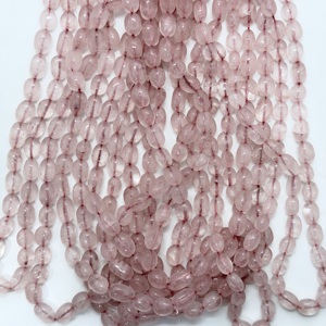 Cuentas de Cuarzo Rosa Natural, Hechas a Mano, Forma Ovalada, Lisas, para Joyería, 16 Pulgadas, Venta al Por Mayor Disponible - Product Image 4