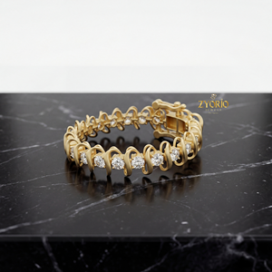 กำไลข้อมือเพชรดีไซน์คลื่นคลาสสิกหรูหรา ทอง 14K 18K โค้งมนแบบไหลลื่น ของขวัญสำหรับผู้หญิงในโอกาสแต่งงาน งานเลี้ยงฉลองครบรอบ หรือโอกาสพิเศษ - Product Image 1