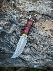 Cuchillo Bowie de Hoja Fija Hecho a Mano de Acero al Carbono con Punta Caída, Mango de Madera y Cuerno, Accesorios de Latón, Borde Biselado, ODM OEM, 8 Pulgadas - Product Image 5