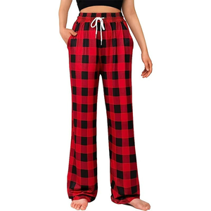 High Quality Comfy <b>Plaid</b> Trousers Women Pajamas Slacks Buffalo <b>Plaid</b> Black and White <b>Pants</b> With Pockets - Product Image 5