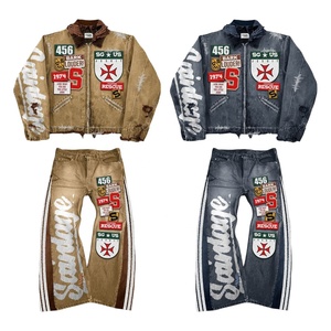 Veste en jean vintage personnalisée, délavée à l'acide, coupe-vent, avec broderie et strass, taille plus, veste universitaire unisexe - Product Image 1