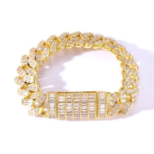 Luxury <b>Iced</b> <b>Out</b> Moissanite Cuban Link Bracelet Baguette Cut High Shine Hip Hop Jewelry Statement Wrist <b>Chain</b> Premium Style - Product Image 2