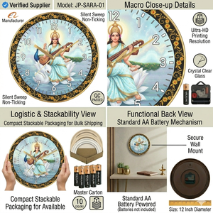 Horloge murale promotionnelle Saraswati Devi en plastique imprimé, art traditionnel pour Noël et la Saint-Valentin - Product Image 3