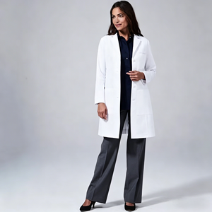 Bata de Laboratorio Blanca para Mujer, Tejida, de Algodón y Poliéster, Uniforme de Hospital, 3 Bolsillos, Cierre de Broches, Bata Médica - Product Image 2