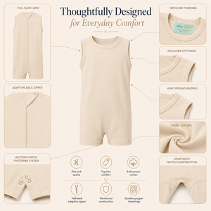 ชุดบอดี้สูทแบบซิปไร้แขนที่ปรับได้ |   เสื้อกั๊กผ้าฝ้ายยืดหยุ่นพิเศษสำหรับเด็ก ใส่สบาย นุ่มนวล กระชับพอดีตัว - Product Image 3