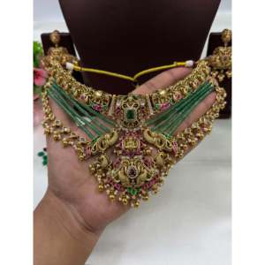 <b>Indian</b> Ethnic Drishti South Temple Choker <b>Set</b>-Gold Plated CZ Bridal & Festival Jewelry - Product Image 2