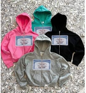 เสื้อฮู้ดซิปสีดำแบบยูนิเซ็กซ์ พิมพ์ลายด้านหน้า สไตล์สตรีทแวร์ ผ้าฝ้ายถัก ทรงปกติ ใส่ได้ในฤดูใบไม้ร่วง - Product Image 2