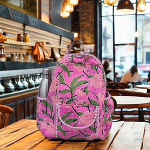 Mochila de algodón sostenible ligera con estampado de bloques bohemios universitarios de moda, bolsa de viaje de 5kg de capacidad para mujer con estilo - Product Image 2