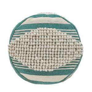 Pouf cilindrico in tessuto diamantato artigianale bianco e verde acqua - Product Image 2