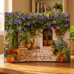 Carte de vœux 3D écologique motif cour de fleurs bleues, impression offset, finition mate, papier artistique, cadeau d'anniversaire - Product Image 4