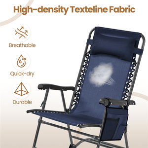 Fauteuil à bascule d'extérieur moderne en osier avec appui-tête bleu marine - Product Image 3