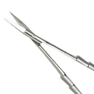 Ciseaux à cuticules en acier allemand courbés et affûtés avec poignée à ressort de précision, manche plaqué or, outil de coupe pour sourcils et cils - Product Image 4