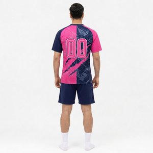 Ensemble de maillots de football personnalisés unisexe rose marine sublimé anti-humidité 220g polyester nom d'équipe 00 manches courtes coupe athlétique toutes tailles - Product Image 6