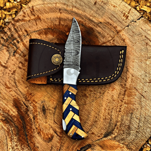 Couteau pliant artisanal en acier Damas, pointe tombante, manche en bois personnalisé, couteau de chasse de poche, étui en cuir, garantie 3 ans, DIY - Product Image 4