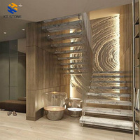 Escalier flottant moderne en marbre KT STONE, marches cantilever personnalisées, support en acier dissimulé, surface antidérapante sûre, décoration de luxe pour la maison