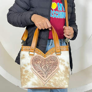 Bolso Tote de Cuero Grabado a Mano Estilo Occidental 2026 con Pelo de Vaca, Nuevo Diseño de Corazón de Lujo, Bolsos Cruzados de Moda para Mujer - Product Image 4