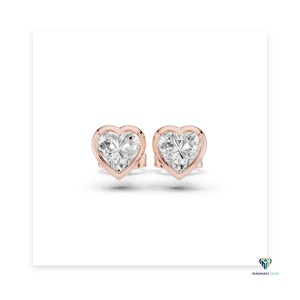 Ensemble de bijoux en or rose 2,50 carats avec diamants de laboratoire en forme de cœur, pendentif cœur serti clos et boucles d'oreilles clous en or 18 carats, bijoux fins minimalistes - Product Image 5