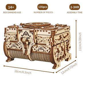 Kit Puzzle 3D Scatola Portagioie in Legno Antico per Bambini, Decorazione Casa, Regali Fai-da-Te per Compleanno/Natale - Product Image 2