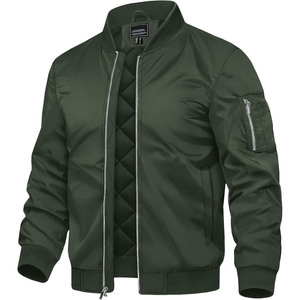 Blouson bomber marron pour homme, fermeture éclair, devant matelassé, coupe-vent, vêtement d'extérieur décontracté, col montant, en polyester, pour l'automne - Product Image 4
