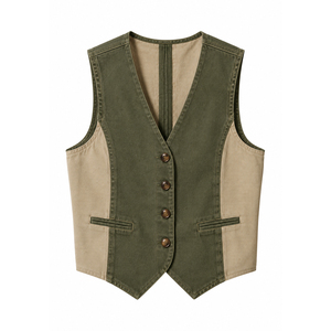 <b>Women's</b> Vintage Wash Denim <b>Waistcoat</b> with flap pockets, Low MOQ Private Label Orders for US Apparel Retailers - Product Image 3