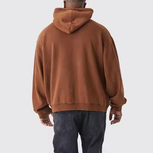 Sweat à capuche léger unisexe en polaire, couleur unie, effet délavé, avec logo frontal, pour l'hiver, vente en gros OEM - Product Image 3
