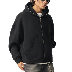 เสื้อฮู้ดดี้คุณภาพสูงแบบขายส่ง OEM สำหรับผู้ชายและผู้หญิง ซิปยาวคลุมหน้า แบบเรียบง่าย สไตล์ลำลอง พร้อมสกรีนโลโก้ - Product Image 4