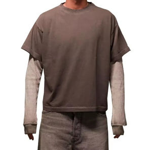 Camiseta de Manga Larga para Hombre, Estilo Estético, Lavada, con Doble Manga, Estampado Personalizado, 100% Algodón, Diseño Floral, Anti-Pilling - Product Image 3