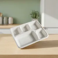 Barquette alimentaire jetable en pulpe moulée rectangulaire, la plus vendue, résistante à l'eau, légère, biodégradable, écologique, moderne et luxueuse