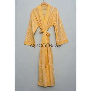 Bata Kimono de Algodón 100% para Mujer, Hecha a Mano, con Rayas Delanteras y Estampado Floral, Ligera y Suave, para Verano/Invierno - Product Image 3