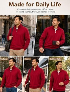 Sudadera Unisex Roja Sólida de Invierno con Media Cremallera, Antipilling, Poliéster/Algodón, Manga Larga, Cuello Alto, Estilo Casual - Product Image 5