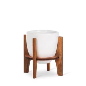 Modern Gold Metal Flower <b>Pot</b> with Wooden Stand for Indoor Plants Desktop Use - Product Image 5
