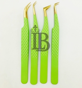 Pince à épiler pour extensions de cils Lumia Beauty LB0207 en acier inoxydable, anti-magnétique, précision, vert clair, pointe dorée, logo personnalisé - Product Image 3