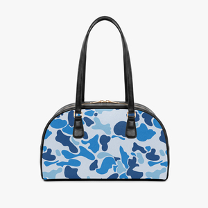 Blue Camouflage PU <b>bowling</b> Bag With Zipper Closure Two Handles Women's Casual Handbag Daily Use - Product Image 1
