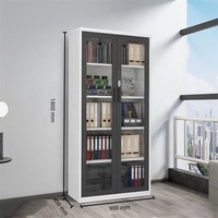 Armoire Métallique pour Documents avec Portes Vitrées et Étagères Réglables, Bibliothèque en Acier pour Exposition, Meuble de Rangement en Métal Chinois avec Portes Coulissantes en Verre