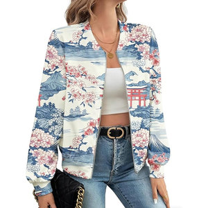 New Design <b>Womens</b> Woven Floral Print Lightweight Bomber <b>Jacket</b> Custom Wholesale Outerwear Custom Colors Sizes OEM Service - Product Image 2